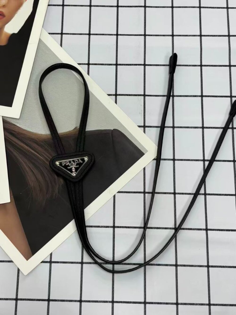 โจ Prada triangular logo black tie unisex Includes a gift box - Picture 4 of 6